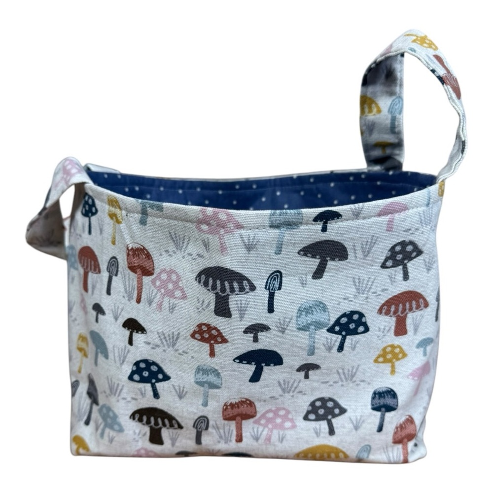 Mushroom Print Fabric Storage Basket with a Flat Bottom